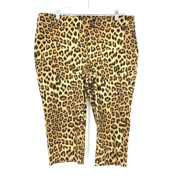 Sabrinas Cropped Pull On Pants Womens Size Large Leopard Print Stretch Brown Tan - Picture 1 of 5